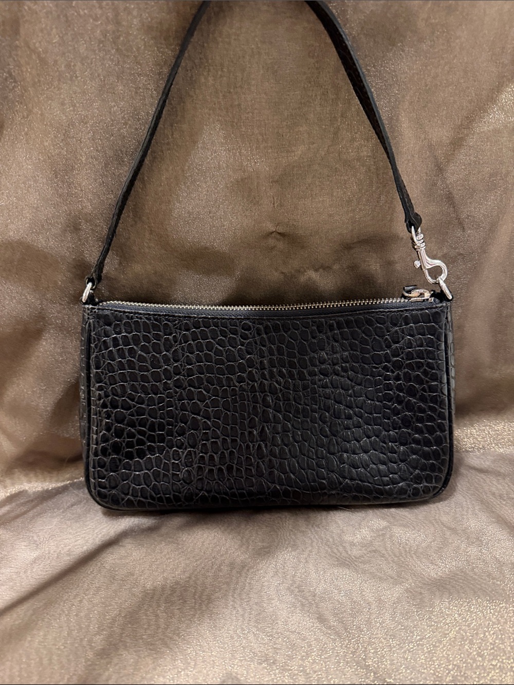 Banana Republic Black Leather Croc Baguette Convertible Wristlet/Shoulder Bag